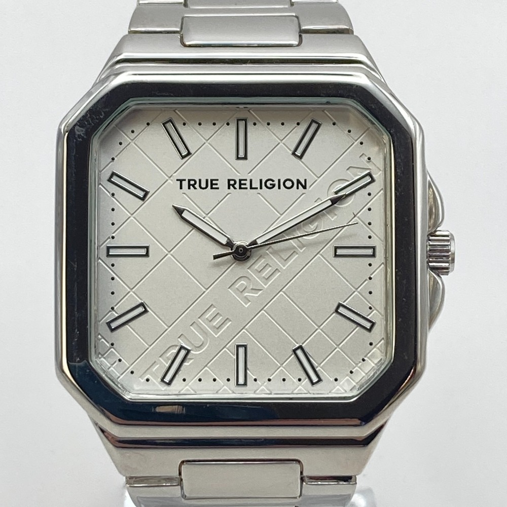 True Religion Men's Watch 40mm Octagon Silver Tone Logo Dial New Battery 7.75"